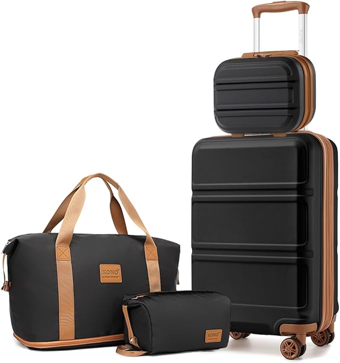 Kono Luggage Set 4 Piece Expandable Carry On Hardside Luggage with TSA Lock Spinner Wheels Lightweight PC+ABS Carry On Suitcase Apricot Black