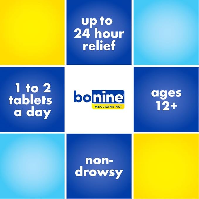 Bonine Non-Drowsy Motion Sickness Relief - 32 Chewable Tablets with Meclizine HCL 25mg - Non Drowsy Medicine for Nausea or Motion Sickness - Cruise Essentials - Raspberry Flavor