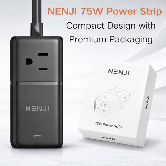 NENJI 75W GaN USB C Charger Station, Super Fast Charging 8-in-1 Power Strip with 5 USB & 3 AC Ports, Smart Charging, PD Charger for iPhone, Samsung, iPad, MacBook – Desktop & Travel-Friendly – Black