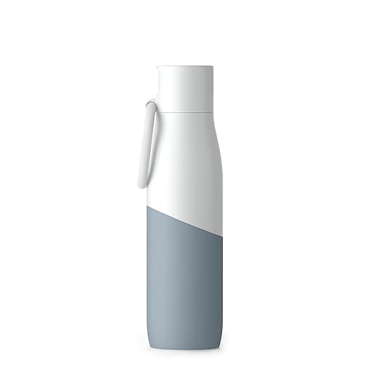 LARQ Bottle Movement Filtered - Lightweight Non-Insulated Stainless Steel Water Bottle BPA Free with Nano Zero technology and long-lasting filters, White/Pebble, 24oz