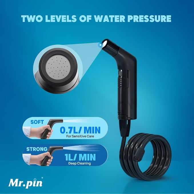 Portable Travel Bidet Electric Rechargeable Handheld Personal Bidet Sprayer for Personal Cleaning for Toilet with 2.3 liters Water Container (Black)