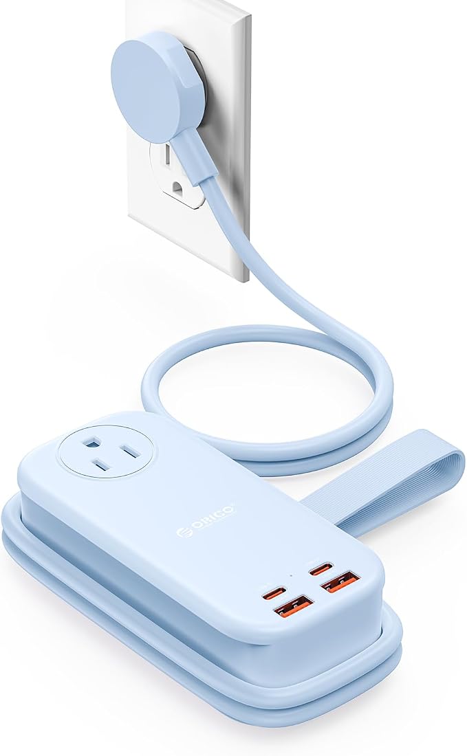 ORICO 100W GaN Power Strip for Laptop, 6 in 1 Multiple Outlets Extension Cord(2 AC Outlets, 2 USB-A, 2 USB-C Ports), 5ft Wrapped Flat Plug for Travel/Office ETL Listed