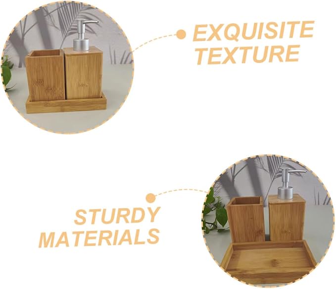 Holibanna Rustic Bathroom Kit Travel Toiletries Set Toothbrush Holder Shampoo Dispenser Shower Soap Dispenser Bamboo Decor for Room Accessories