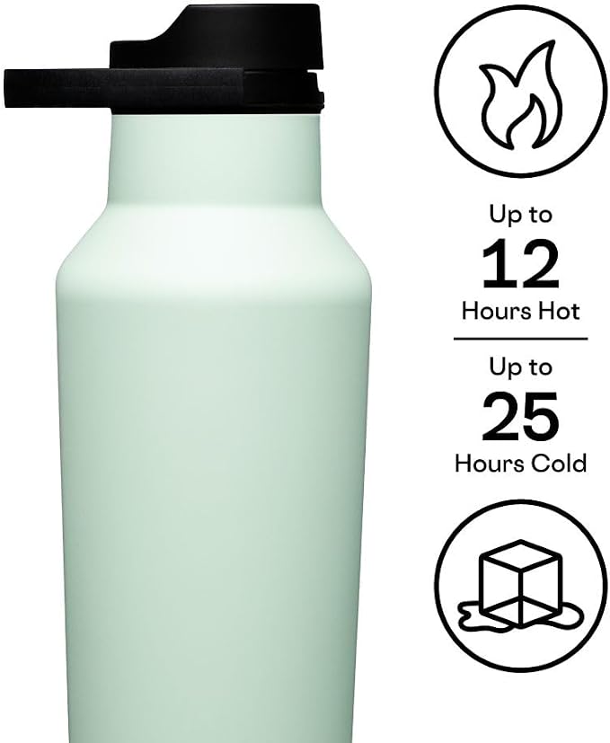 Corkcicle Classic Sport Canteen - Insulated Stainless Steel Water Bottle - Compact & Travel-Friendly - Durable - Dishwasher Safe - BPA Free - Non-Slip Silicone Base - 20 oz - Sage Mist