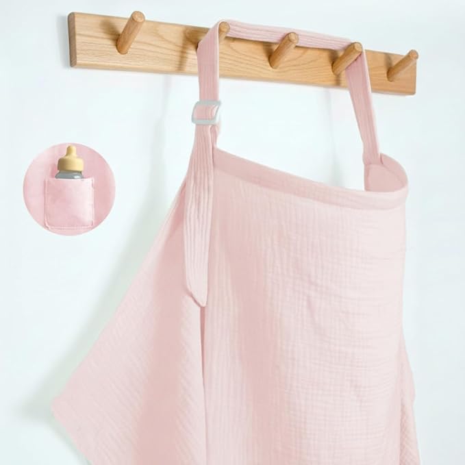 Muslin Nursing Covers for Breastfeeding, Arch Neckline Breast Feeding Covers for Women, Moms Privacy Breathable Summer Nursing Apron,Enlarged XL Size Soft Feeding Cover (Blush Pink)