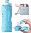 Folding Silicone Collapsible Water Bottles Portable Sports Bottle with Carabiner Clip Leak Proof, BPA Free Sippy Straw 600 ml