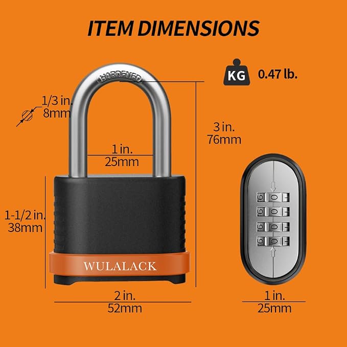 WULALACK Heavy Duty Combination Lock, Combo Lock for Outdoor Fence or Shed, Resettable Combination Padlock with Extended Shackle, Matte Black Finish，Pack of 12