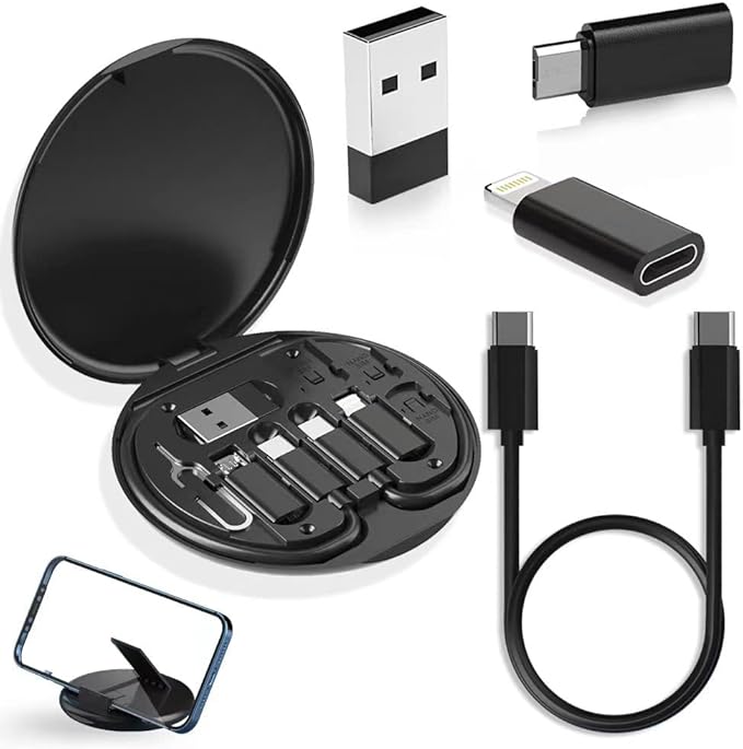 YANZIE USB Adapter, Micro USB Charging Cable with USB C Lighting Adapter, Lighting to USB C Adapter, Multi Charging Cable Storage Box Contains SIM Card Holder