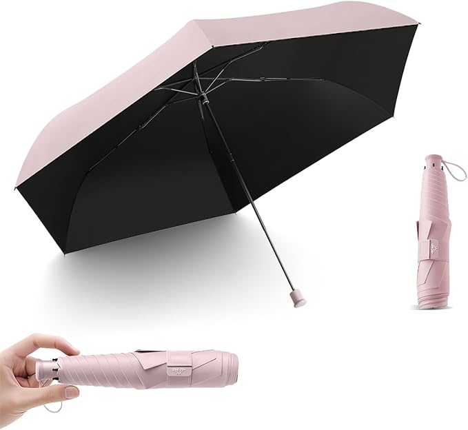 Travel Folding Extra-Large Carbon Umbrella,Ultra-Lightweight/Thin,Compact,Portable,110cm Large Canopy,3cm Wide Umbrella Strap,Teflon Coating,Anti UV,UPF50+,Sun/Rain,6Ribs,Men/Women/Kids,Backpack/Car
