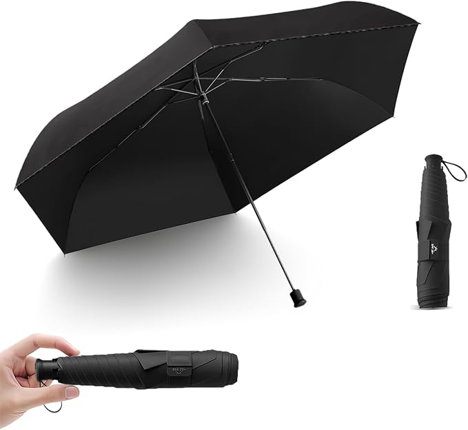 Travel Folding Extra-Large Carbon Umbrella,Ultra-Lightweight/Thin,Compact,Portable,110cm Large Canopy,3cm Wide Umbrella Strap,Teflon Coating,Anti UV,UPF50+,Sun/Rain,6Ribs,Men/Women/Kids,Backpack/Car