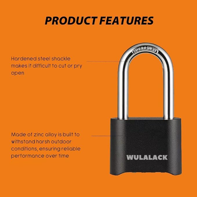 WULALACK Outdoor Combination Lock, Heavy Duty Weatherproof Pad Locks with Code, Resettable Padlock Combination for Sheds Fence, Gate Hasps, Storage Unit
