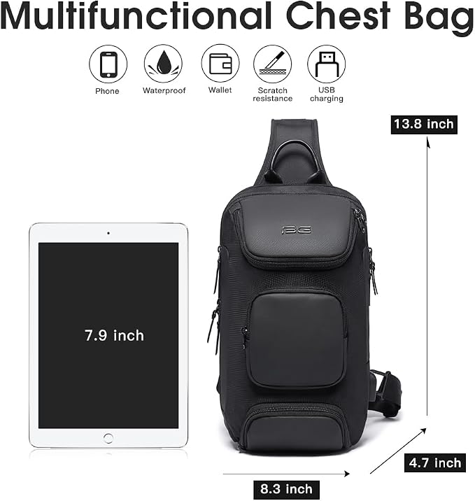 BANGE Sling Bag with USB Charging Port, Waterproof Crossbody Backpack, Lightweight Shoulder Bag Daypack for Travel Work Hiking