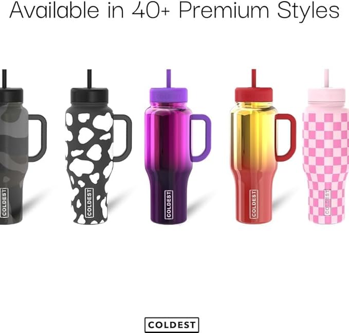 Coldest Tumbler with Handle and Straw, 100% Leak Proof Insulated Tumbler with Lid and Straw (3 Lids), Stainless Steel Tumblers for Women & Men, Cup Holder Friendly Base, 36 oz (The Persian)