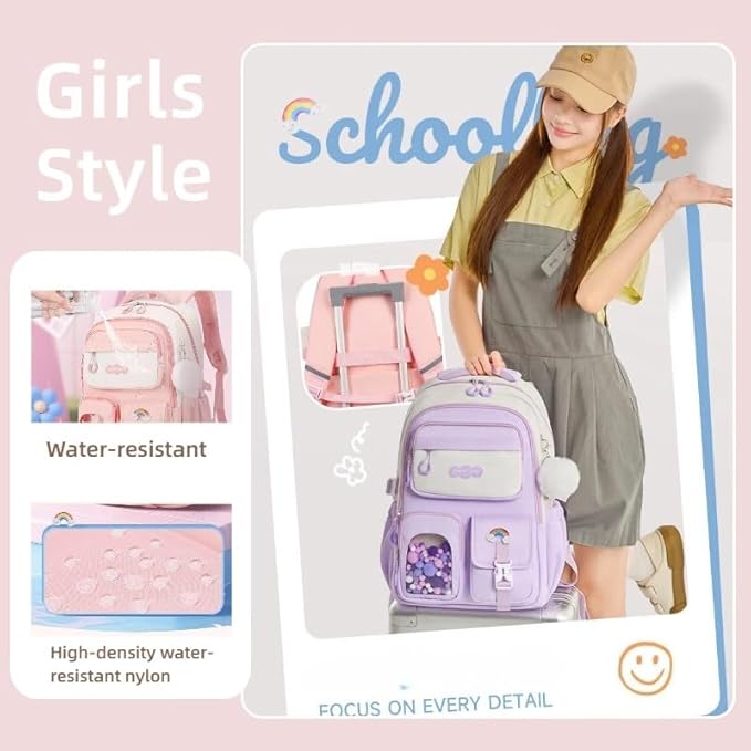 VIDOSCLA Vivid Girls' School Backpack Kids Elementary Schoolbag Primary Backpack with Multi-Pocket Design