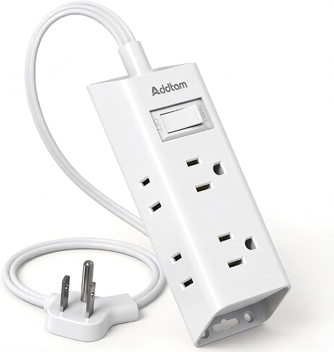 Addtam Flat Plug Power Strip with 6 Outlet Extender, 3 FT Extension Cord Flat Wall Plug with Multiple Outlets, No Surge Protector for Cruise Ship, Travel, Dorm, Home Office, Cruise Essentials, White