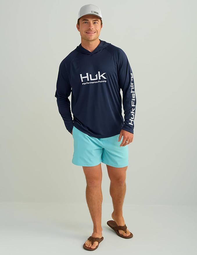 HUK Mens Pursuit Vented Long Sleeve Hoodie, Fishing Shirt with Hood