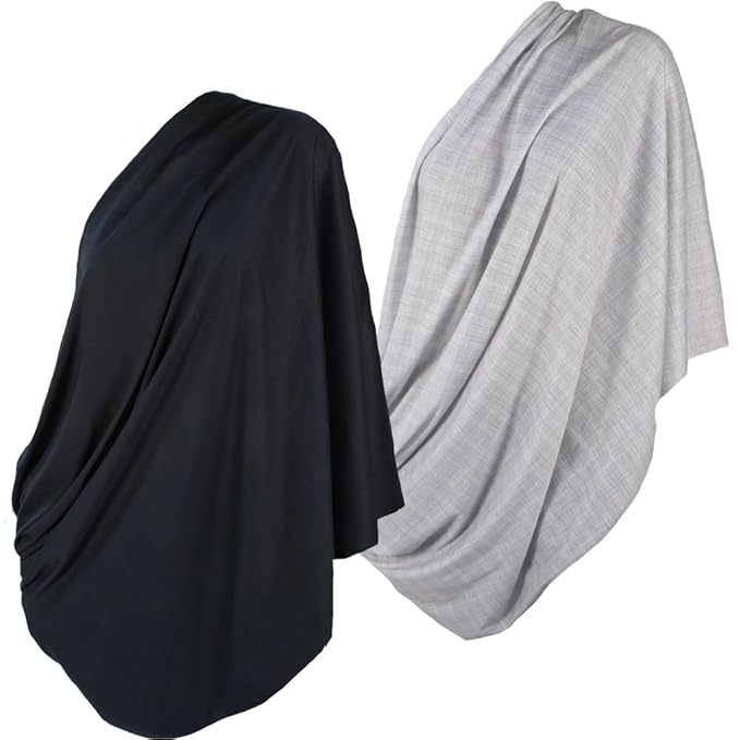 2 Pack Nursing Covers for Breastfeeding, Soft Infinity Scarf Shawl Cover Up - Lightweight, Breathable Privacy Nursing Wrap (Black, Heathered Grey)