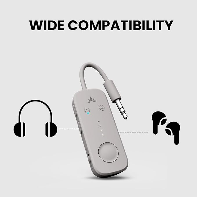 Avantree Relay & Clan N1 - Premium Airplane Bluetooth 5.3 Adapter & Active Noise-Canceling Wireless Earbuds for Music, Calls While Commuting with Hybrid ANC, Transparency Mode