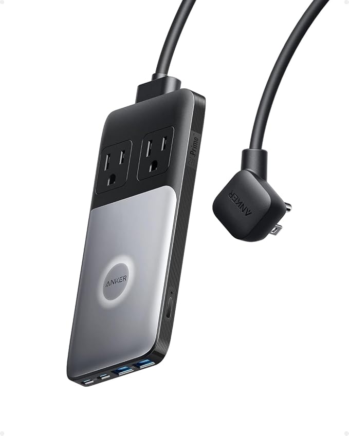 Anker 727 Charging Station (GaNPrime 100W), Compact Power Strip for Travel, Work, 5 ft Detachable Extension Cord with 2 Outlets and 4 USB Ports, for iPhone, Samsung, iPad, MacBook (Not a Battery)