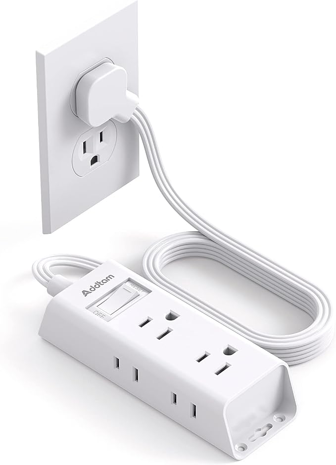 Cruise Essentials - Flat Plug Power Strip, Addtam 5 ft Ultra Flat Extension Cord with 6 Outlets Extender, No Surge Protector for Cruise Ship, Travel, Dorm, Home Office, ETL Listed