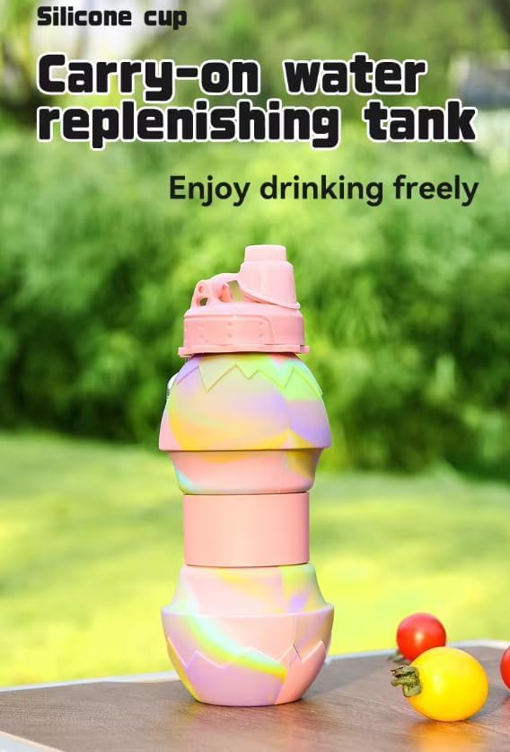 Collapsible Silicone Water Bottle || 600 ML Folding Water Bottle With Straw And Hook || Portable Water Bottle For Hiking, Camping, Sports, Road Trips, Outdoor (Pack Of 1) (Eggshell Shape)