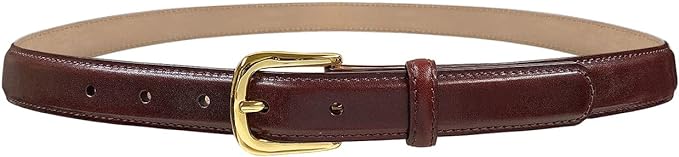 Genuine Full-Grain Cowhide Leather Dress Belt Solid Brass Gold Buckle 1-3/8'' or 1" Wide