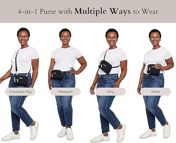 Baggallini Triple Zip Small Crossbody Bag for Women - Lightweight Convertible Fanny Pack Belt Bag