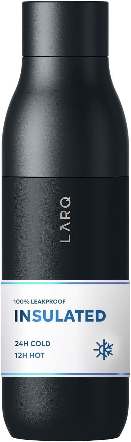 LARQ Twist Top — Reusable Insulated Stainless Steel Water Bottle, Metal Water Bottle for Men, Women, Kids, 100% Leakproof, BPA Free, No Straw — Travel, Gym, Office, School — 25 oz, Obsidian Black