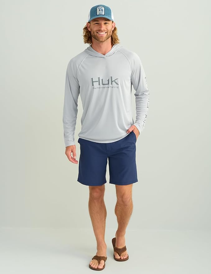 HUK Mens Pursuit Vented Long Sleeve Hoodie, Fishing Shirt with Hood