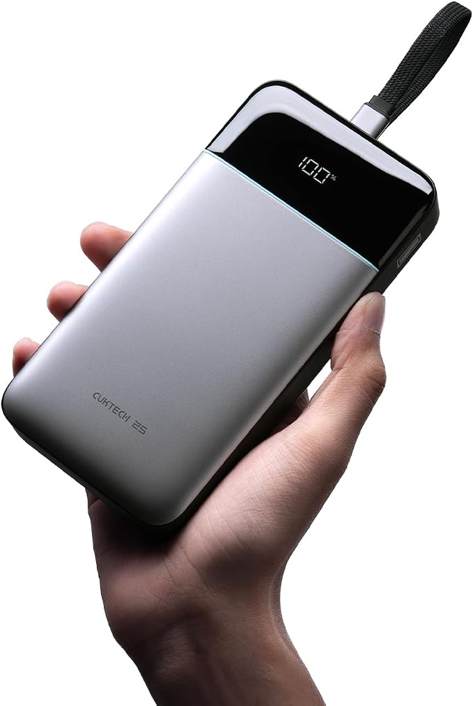 CUKTECH 25,000mAh Power Bank, 100W Max Portable Charger with Built-in USB-C Cable, Fast Charging External Battery Pack for MacBook Pro/Air, iPhone 17/16/15 Series, Samsung, Pixel, Airline Approved