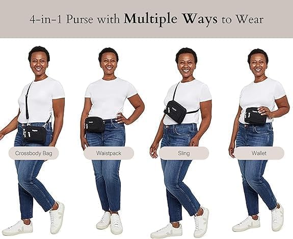 Baggallini Triple Zip Small Crossbody Bag for Women - Lightweight Convertible Fanny Pack Belt Bag