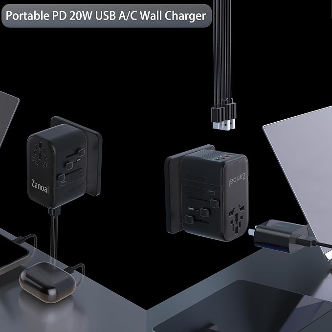 220V to 110V Voltage Converter,US to Europe Travel Converters,Universal International Travel Power Adapter with 2 Type C and 2 USB A Port,DC PD20W & QC 18W, Multi-Plug USA/UK/EU/AUS/China Converter