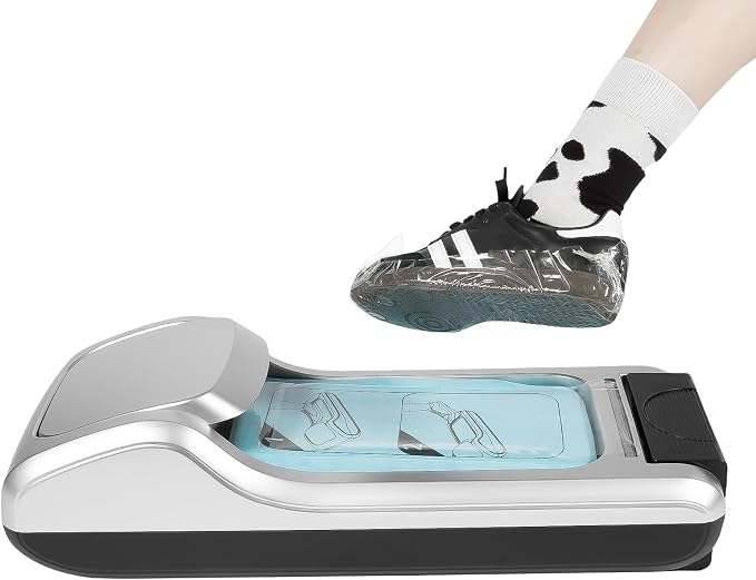 Automatic Shoe Covers Dispenser, Shoe Cover Machine with 200 Pcs Shoe Covers Disposable Boot Cover, Waterproof Disposable Overshoes Dispenser, Fits Size Up to Men's Size 12