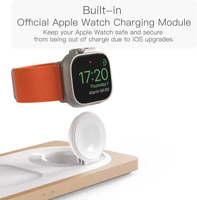 PETINO 3 in 1 Wireless Charging Station for Apple Devices with MagSafe | For iPhone 17/Air/16/15/14/13/12, AirPods & Apple Watch, Foldable Portable Aluminum Charging Stand, Adapter Included