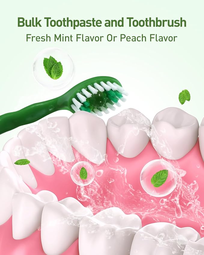 Disposable Mini Travel Toothbrush Bulk with Toothpaste 5in1 60Ct Portable Toothbrushes Set Floss Pick Tongue Scraper Cruise and Travel Essentials (Green)