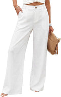 Hooever Womens Cotton Linen Pants Casual Button Up High Waisted Wide Leg Trousers