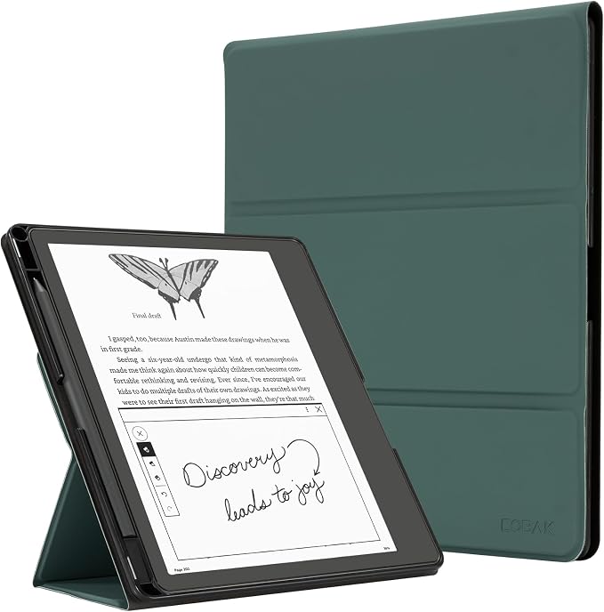 CoBak Case for E-Reader- All New PU Leather Cover with Auto Sleep Wake Feature for Tablet Reader 10.2" 2022 & 2024 Released with Pen Holder (not Compatible with Remarkable),Dark Green
