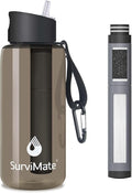 Survimate 5-Stage 0.01μm Ultra-Filtration Filtered Water Bottle, BPA-Free Material, NSF/ANSI 42 Certified, Portable Water Filter Bottle for Survival, Camping, Hiking, and Emergency Use