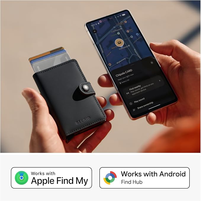 Chipolo x Secrid Trackable Miniwallet, Leather Slim Wallet, incl. Rechargeable Bluetooth Tracker Chipolo Card, Works with Apple Find My or Google’s Find Hub with Call Your Phone & Out of Range Alerts