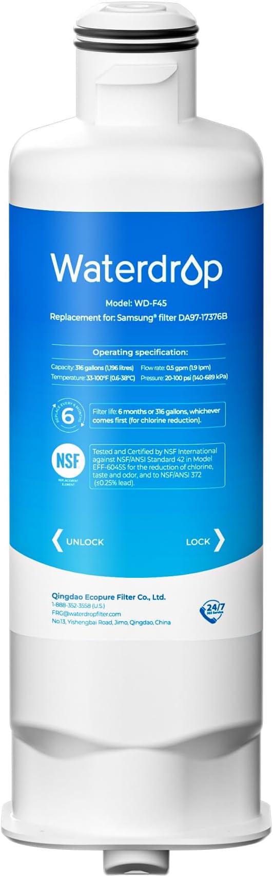 Waterdrop WD-F45 Refrigerator Water Filter, Replacement for Samsung® DA97-17376B HAF-QIN RF28R7201SR, RF28R7351SG