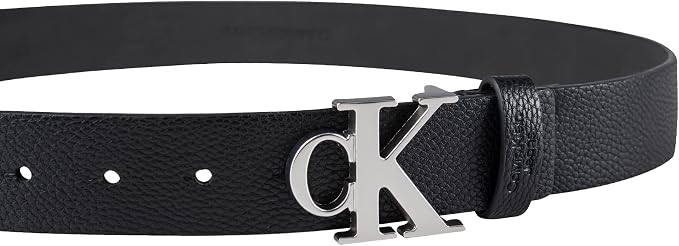 Calvin Klein Men’s CK Monogram Cut Out Buckle Belt – Casual Belt for Jeans & Everyday Wear
