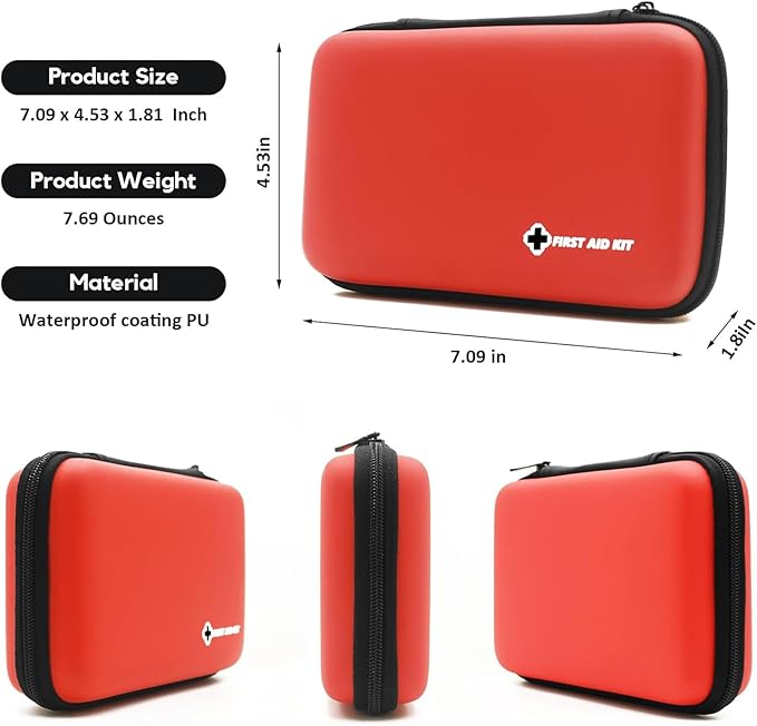 First Aid Kit Red Portable Compact Waterproof Mini Refill Supplies for Home Car Travel Camping Truck Hiking Sports Office Outdoor Emergencies