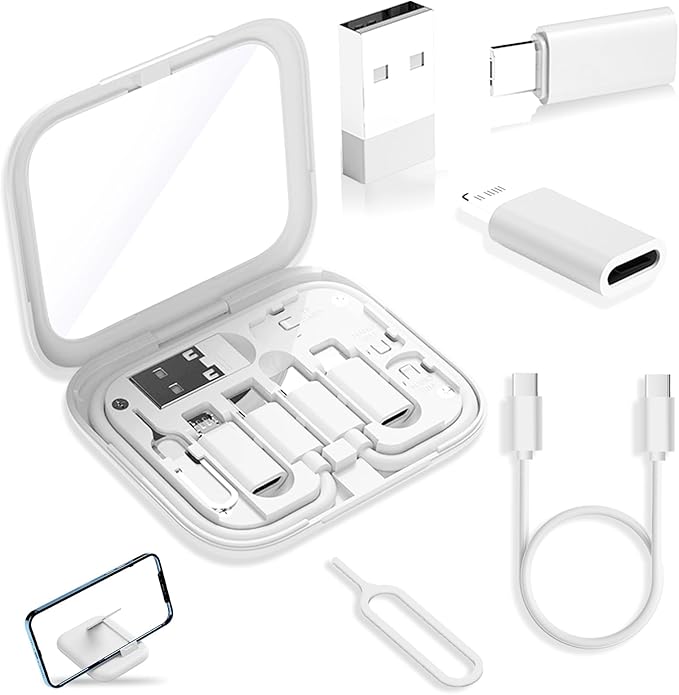 YANZIE USB-C Travel Adapter Kit for iPhone, Pixel & Galaxy: USB-A to C, Micro-USB to C, Type-C to Lightning, Short USB-C Cable, OTG, Mirror Case