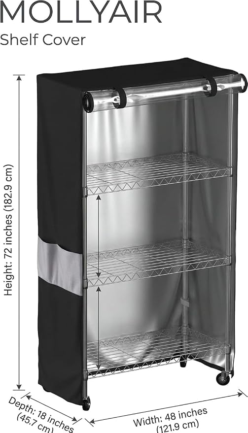 48"W x 18"D x 72"H Heavy Duty Storage Shelf Cover, Waterproof 600D Oxford Rack Cover with Clear PVC Window, Side Zippers, Top Buckles & Side Pocket for Wire Shelvin