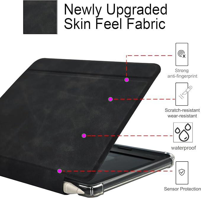 Folio Leather Case for 7" Kobo Libra Colour (2024) eReader - Ultra-Thin Enhanced Auto Sleep/Wake Cover with Transparent TPU Back, Magnetic Closure, Stylus Holder (Black)