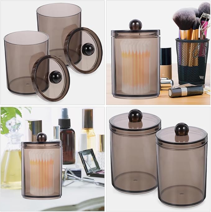 PRETYZOOM 12pcs Cotton Swab Holder Transparent Storage Jar for Cotton Pads Swabs and Toothpicks Compact Bathroom Organizer with Easy-open Lid for Efficient Storage