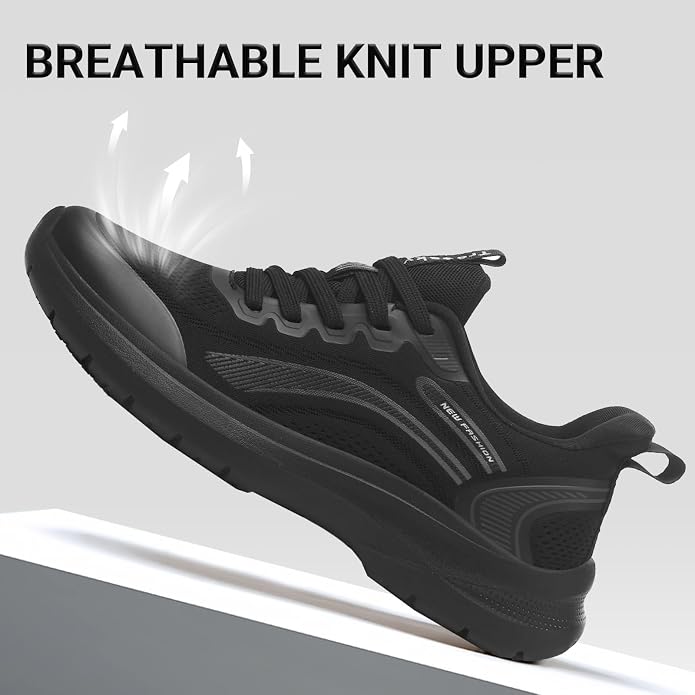 Treesky Black Non Slip Work Shoes for Women, Restaurant & Kitchen Sneakers | Slip resistant soles, lightweight cushioning, breathable knit, removable insole, for nursing, food service & long shifts