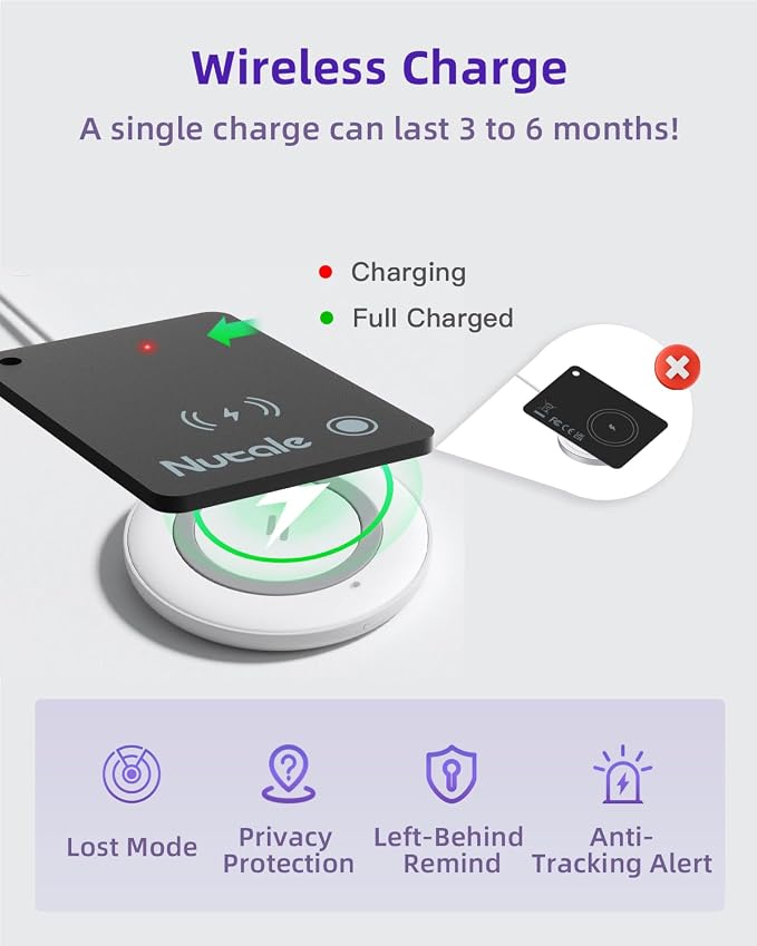 Apple MFi Certified Wallet Tracker-Small Smart Tracking Card for Apple Find My(iOS Only), Magnetic Rechargeable iPhone Card, IP68 Waterproof,Item Tracker Card for Key,Wallet,Bag (4-Black)