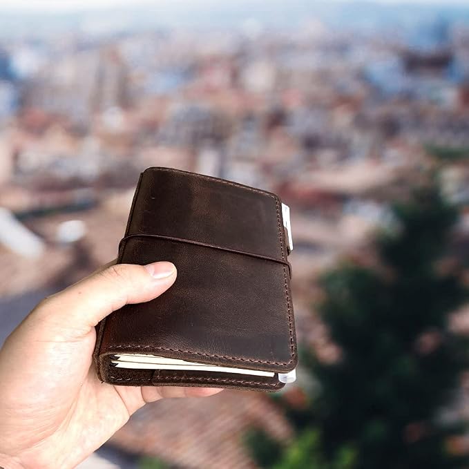 Travelers Notebook Cover with Inner Pockets, Card Slots and Pen Holder, Passport Size, Dark Brown