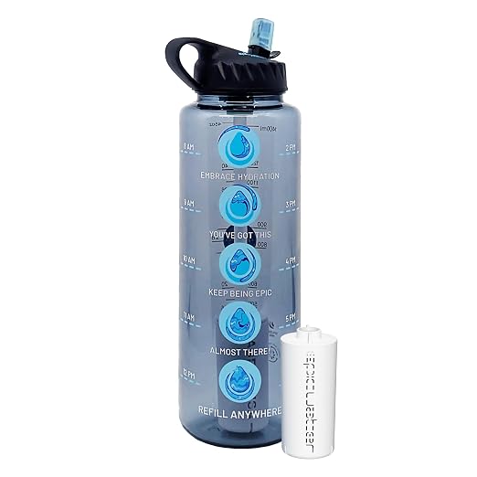 Epic Water Filters Nalgene OG Water Bottle with Filter, USA Made, BPA Free, Removes 99.99% Tap Water Contaminants, Forever Chemicals, Motivational Blue, 48 oz